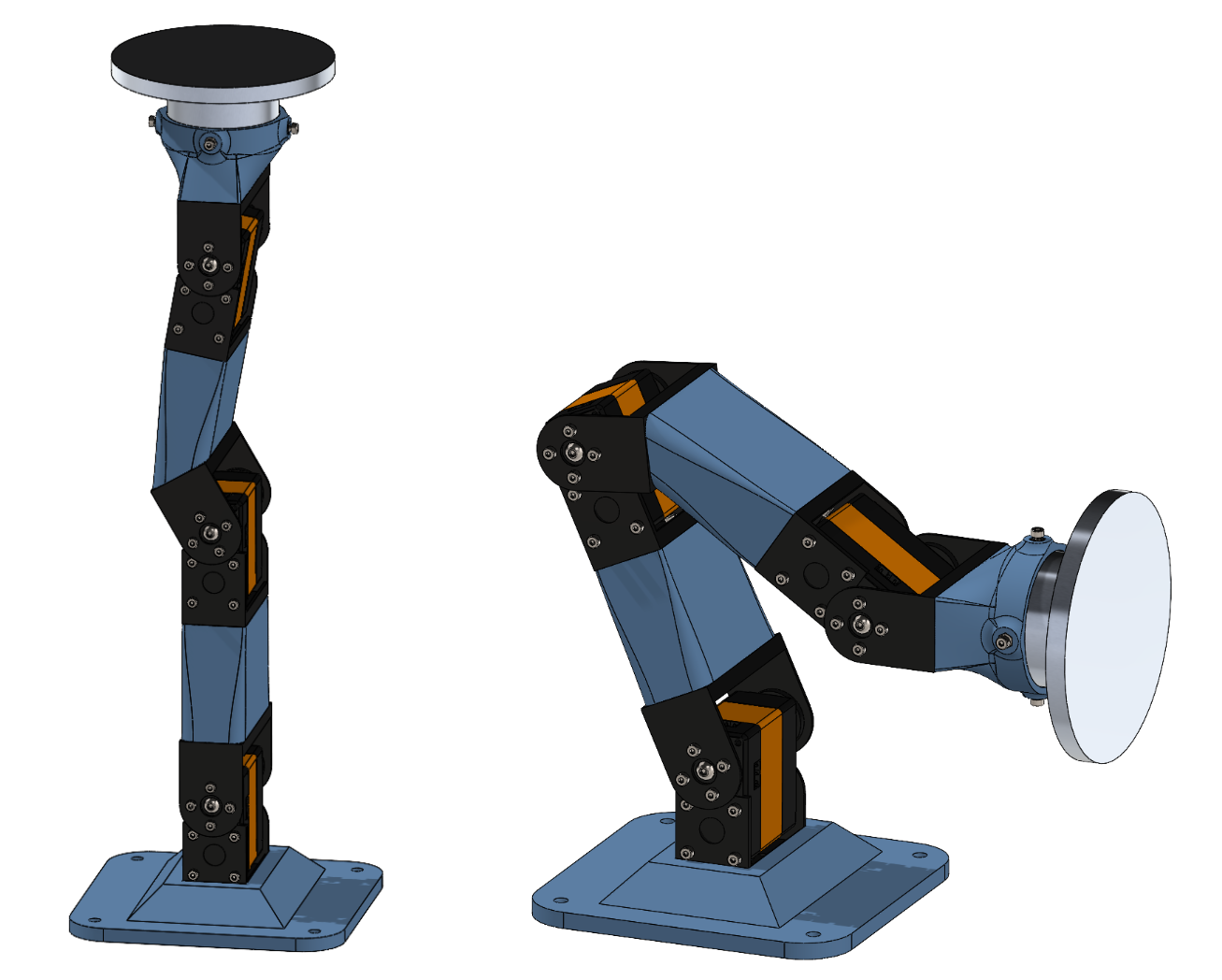 CAD model in home configuration (left) and Pose 1 (right)