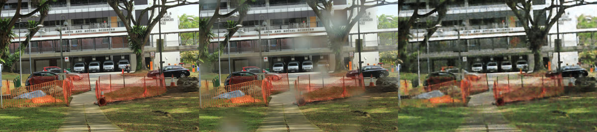 Clean image, rainy image, and blurry CVAE reconstruction side by side