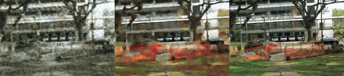 Three increasingly recognizable CVAE reconstructions of the same scene